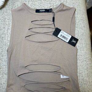 Jade Women's Taupe Cut-Out Tank Top